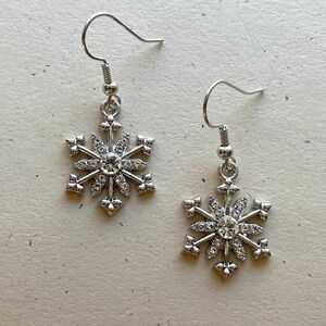 Silver Crystal Snowflake Dangle Earrings